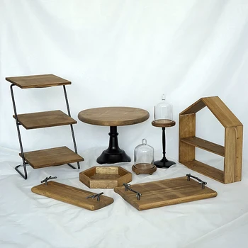 Деревянная подставка для торта SWEETGO, набор из 8 предметов, инструменты для торта в лесном стиле, украшение дома, десертный стол, поставщик для вечеринок в саду на открытом воздухе